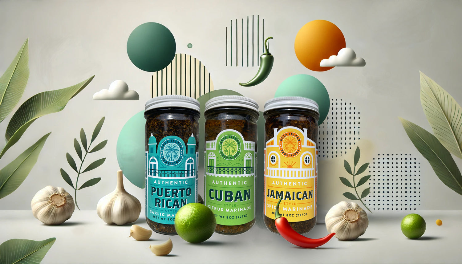 Set of our signature Caribbean Spices including our Puerto Rican, Cuban, and Jamaican Flavors.