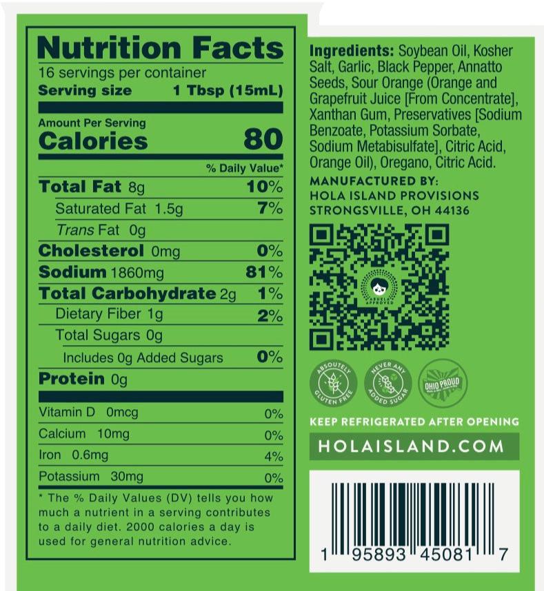 Hola Island Provisions Cuban Marinade Nutrition Value